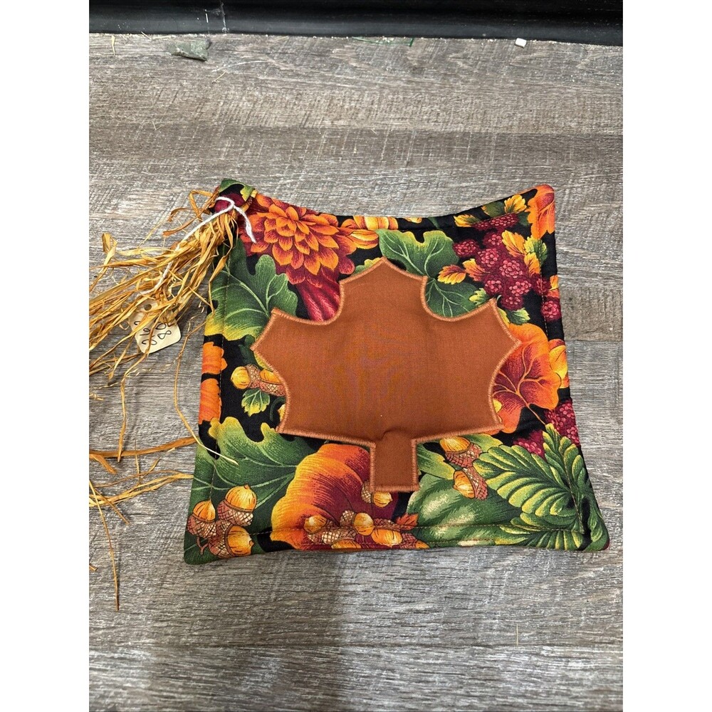 Handmade Fall Pot Holder Padded Leaf Colorful Fabric